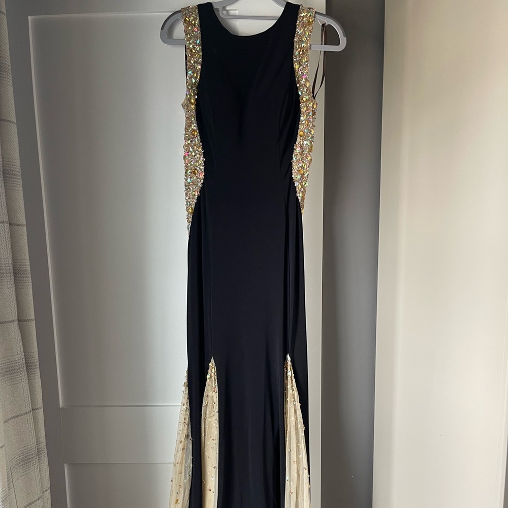 Camille La Vie Black and Gold Embellished Gown